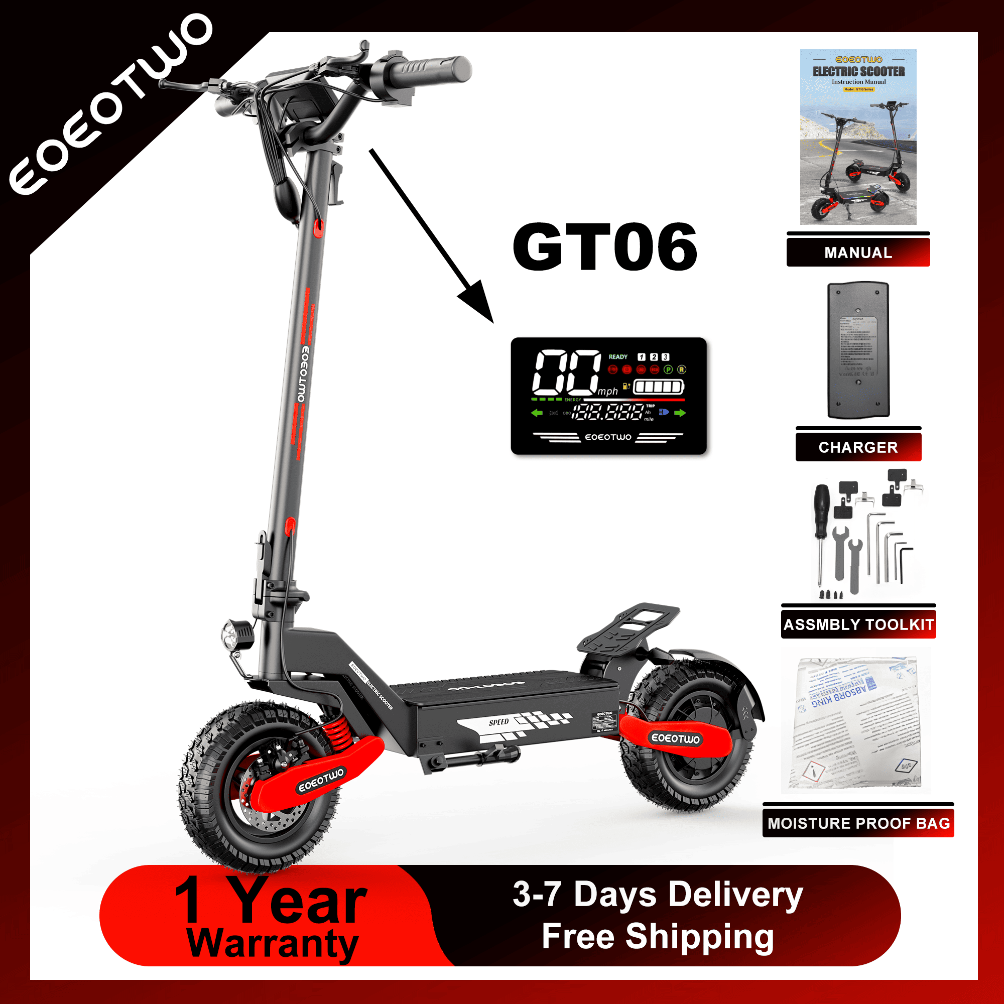Dual Motor Ebike Kit 2000W - EOEOTWO GT06 Yetişkinler İçin Elektrikli Scooter,